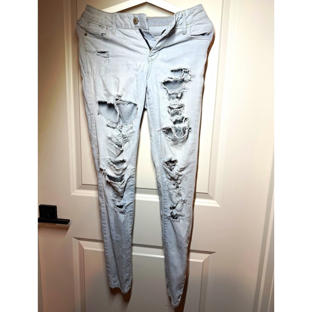 Old Navy Womens Skinny Jeans Light Wash Blue Distressed Stretch Denim Size 2